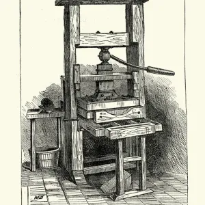 Vintage Print of Benjamin Franklin's Printing Press