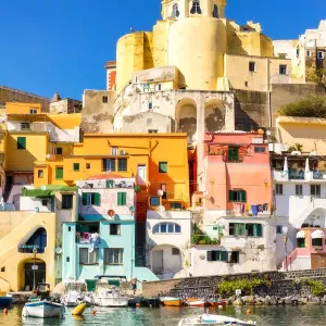 Procida Harbour Print: Multi-Coloured Houses in La Corricella Procida Harbour Print: Multi-Coloured Houses in La Corricella