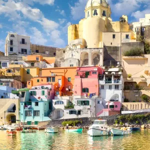 Procida Island Print - Colorful Harbour at Sunset Procida Island Print - Colorful Harbour at Sunset