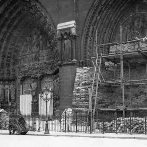 Print of Sandbags Protecting Notre Dame circa 1916 Print of Sandbags Protecting Notre Dame circa 1916