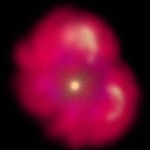 Proto star, plasma, forming into planetary bodies, digital illustration