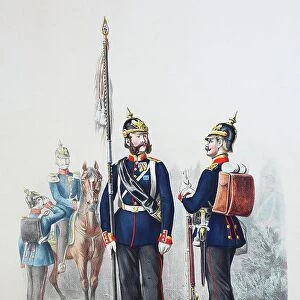 Prussian Army, Prussian Guard, King's Grenadier Regiment No. 2, West Prussian Regiment, Staff Officer, Flag NCO, Non-Commissioned Officer, Army Uniform, Military, Prussia, Germany, digitally restored reproduction of a 19th century original