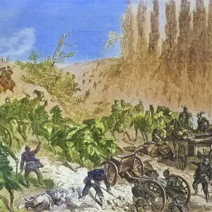 A Prussian foot battery forces its way up to the heights near Spichern, illustrated war chronicle 1870-1871, Franco-German campaign, Germany, France A Prussian foot battery forces its way up to the heights near Spichern, illustrated war chronicle 1870-1871, Franco-German campaign, Germany, France