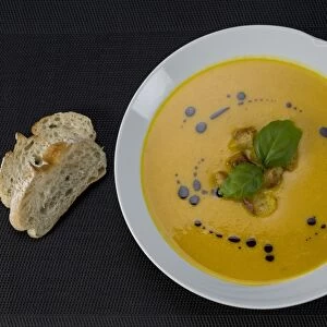 Pumpkin cream soup with croutons
