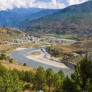 Puna Tsang Chu river running through Punakha, Bhutan Puna Tsang Chu river running through Punakha, Bhutan