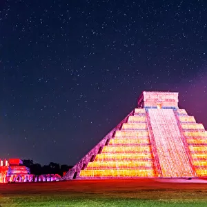 Pyramid under a starry sky, Chichen Itza, Mexico