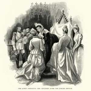Queen Victoria embracing her children after Jubilee service