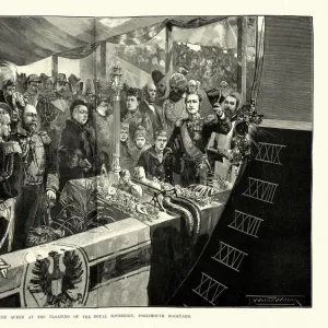 Queen Victoria launching the warship HMS Royal Sovereign, Portsmouth dockyard