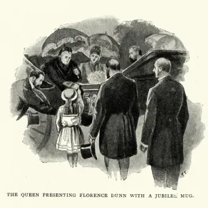 Queen Victoria presenting Florence Dunn with a jubilee mug