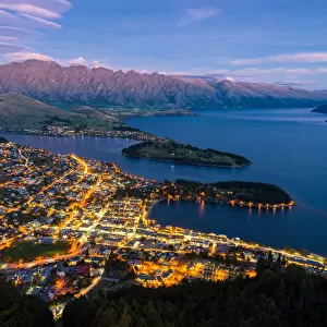 Queenstown cityscape at dusk, New Zealand
