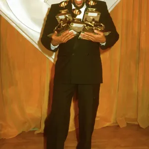 Quincy Jones With Grammy Trophies