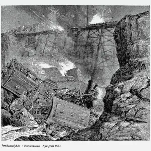 Railway Accident and Derailing in North America Engraving, 1887 Railway Accident and Derailing in North America Engraving, 1887
