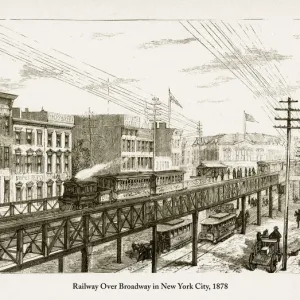 Railway Over Broadway Print, 1878 Engraving Railway Over Broadway Print, 1878 Engraving