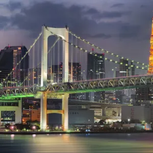 Partial View of Rainbow Bridge and Tokyo Tower Dusk Print Partial View of Rainbow Bridge and Tokyo Tower Dusk Print