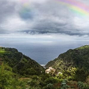 Rainbow above the cliffs at Arco de Sao Jorge, Sao Jorge, Funchal, Madeira, Portugal