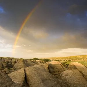 Rainbow over Writing-On-Stone Provincial Park, Alberta, Canada