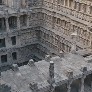 Rani Ki Vav Print - Carved Pillars and Walls