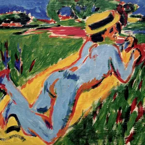Recycling Blue Nude in a Straw Hat, 1909. Artist: Kirchner, Ernst Ludwig (1880-1938) Recycling Blue Nude in a Straw Hat, 1909. Artist: Kirchner, Ernst Ludwig (1880-1938)