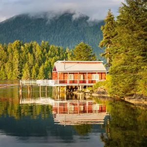 Red Dock House Print, Tofino Harbour Red Dock House Print, Tofino Harbour
