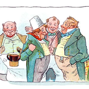 Red-faced Regency period men laughing and chatting