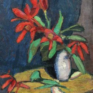 Red Flowers In White Jug Red Flowers In White Jug