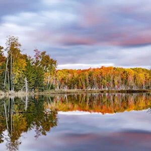 Red Jack Lake and sunrise reflection, Alger County, Upper Peninsula of Michigan, USA