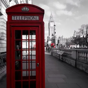 Red Phone Booth Print with Big Ben in Background Red Phone Booth Print with Big Ben in Background
