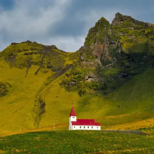 Red and White Church of Vik Print Red and White Church of Vik Print