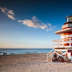 Red and white lifeguard tower, South beach, Miami
