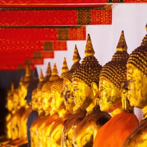 Wat Mahathat Bangkok Print - Golden Buddha Row Wat Mahathat Bangkok Print - Golden Buddha Row