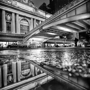 Black and White Nighttime Print of Grand Central Terminal Reflection Black and White Nighttime Print of Grand Central Terminal Reflection