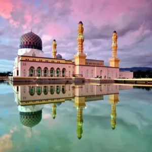 Reflection of Kota Kinabalu city mosque at sunset Reflection of Kota Kinabalu city mosque at sunset