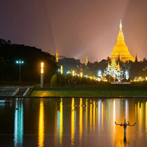 reflection of shwedagon pagoda yangon myanmar