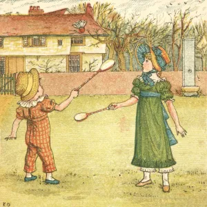 Regency Children Playing Shuttlecock and Battledore Print Regency Children Playing Shuttlecock and Battledore Print
