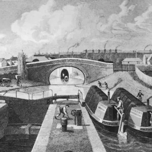 Regents Canal Print 1827: Double Lock and Islington Tunnel Entrance Regents Canal Print 1827: Double Lock and Islington Tunnel Entrance