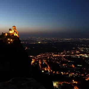 Republic of San Marino at dusk with sunset colors