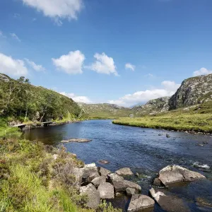 The rich in fish Laxford river is fed by Loch Stack and flows into Loch Laxford, Sutherland, Scotland, United Kingdom, Europe The rich in fish Laxford river is fed by Loch Stack and flows into Loch Laxford, Sutherland, Scotland, United Kingdom, Europe
