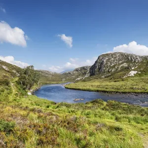 The rich in fish Laxford river is fed by Loch Stack and flows into Loch Laxford, Sutherland, Scotland, United Kingdom, Europe The rich in fish Laxford river is fed by Loch Stack and flows into Loch Laxford, Sutherland, Scotland, United Kingdom, Europe