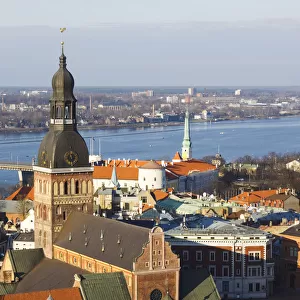 Riga Old Town overview with Dome Cathedral in foreground as seen from St. Peters belfry. Riga, Latvia