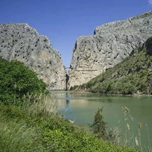 Rio Guadalhorce with Caminito del Rey via ferrata, Alora, Andalucia, Spain Canyon and Via Ferrata