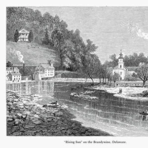 Rising Sun, Brandywine River, Delaware, United States, American Victorian Engraving, 1872