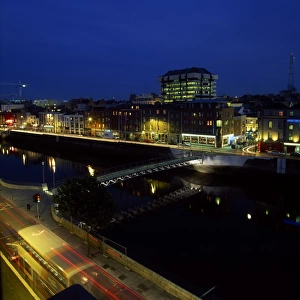 River Liffey, Millennium Footbridge and the Central Bank, Dublin, Ireland