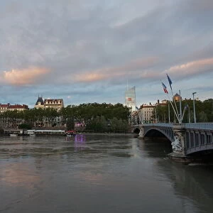 River RhA┼¢ne, Lafayette bridge, at Dusk, Lyon, France