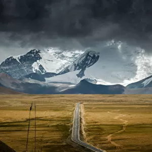 Road leading to Himalayas range on Tibet side