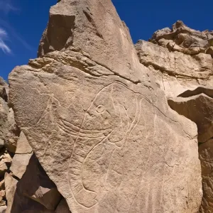Rock engravings in the Wadi Mathendous, elephant, Wadi Barjuj, stone desert, Libya, Sahara, North Africa, Africa Rock engravings in the Wadi Mathendous, elephant, Wadi Barjuj, stone desert, Libya, Sahara, North Africa, Africa