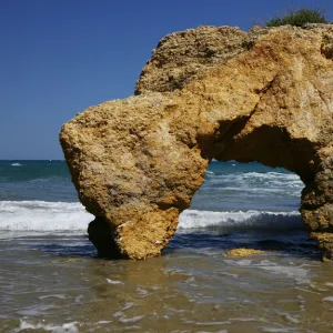 Rock formation on the Mediterranean coast near Torredembarra, Catalonia, Spain, Europe