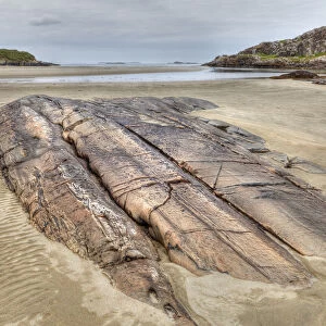 Rock in sandy beach, Lettergesh East, Connemara, County Galway, Republic of Ireland, Europe