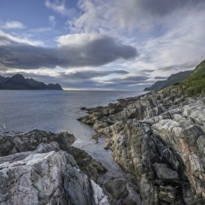 Rock structures on the coast near Husoey, Senja Island, Troms, Norway