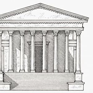 Roman temple showing columns, triangular pediment and steps