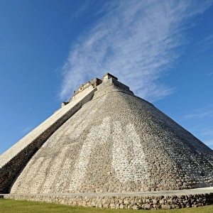 Rounded Mayan Step Pyramid with Blue Sky, Uxmal